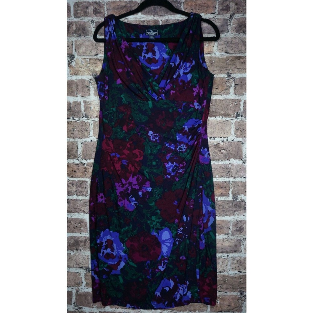 American Living Dress Women 12 Black Floral V Neck Sleeveless Cocktail Summer